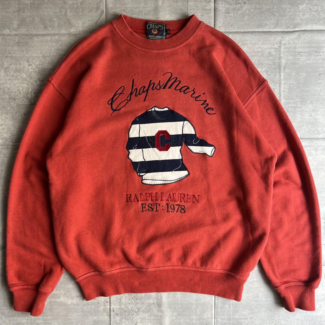 チャップスラルフローレン　80s　刺繍デザイン　クルーネックスウェット　Mサイズ