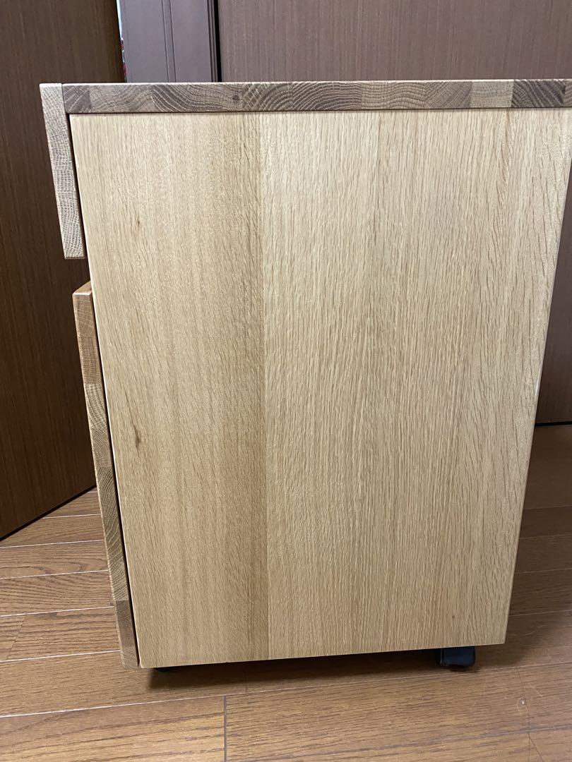 無印オーク無垢材デスクキャビネットワイド引出２段幅４１．５×奥行４０×高５８ｃｍ