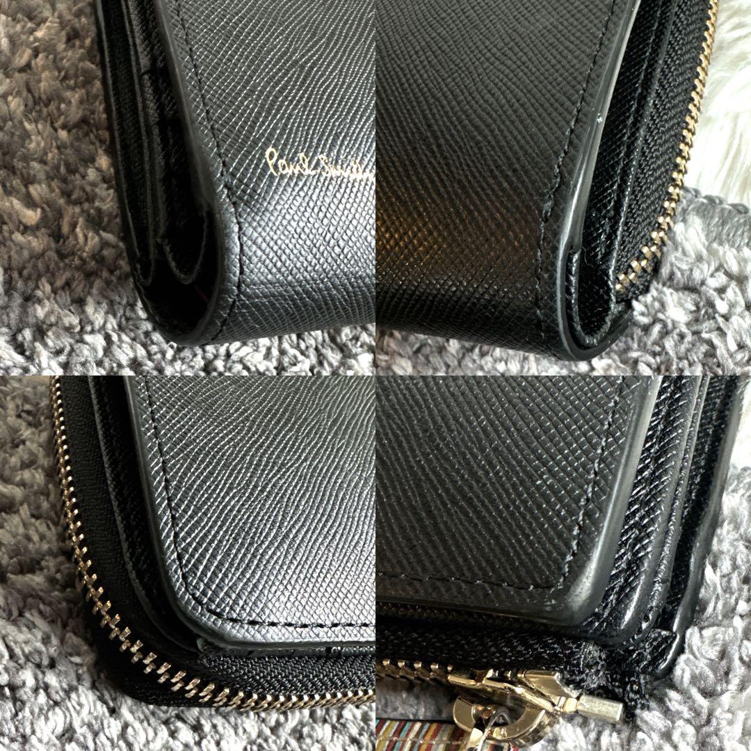 美品 ポールスミス ジップストローグレイン 二つ折り財布 ブラック レザー メンズ
