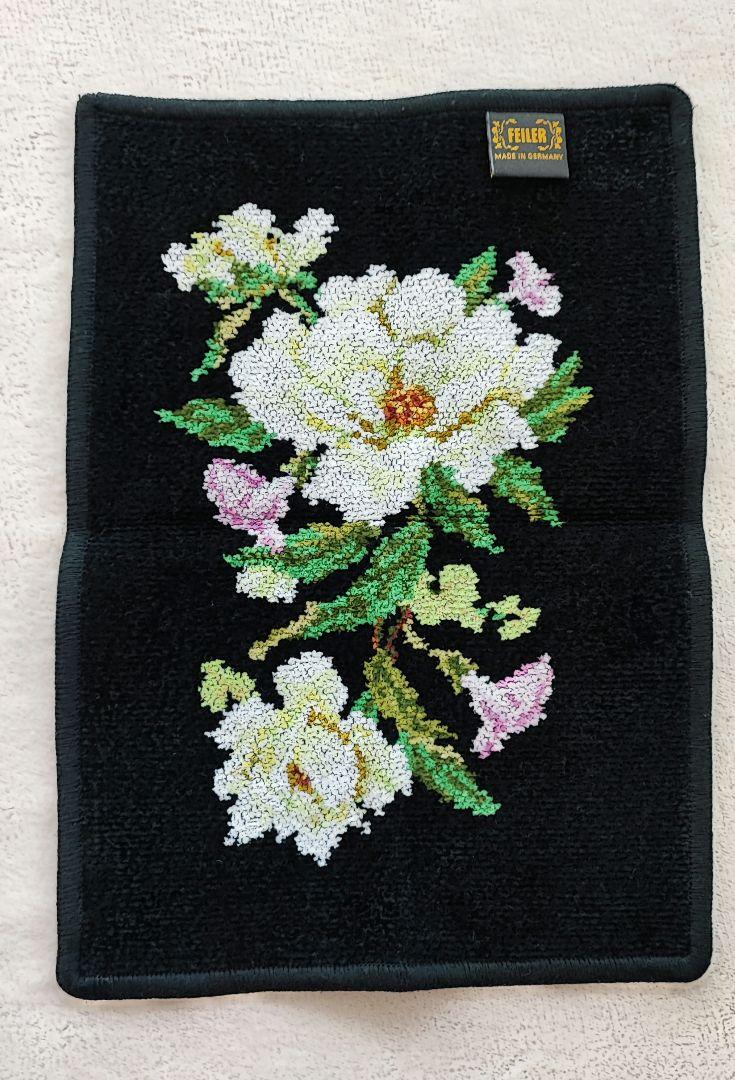 新品feliler フェイラータオルハンカチ黒色白いお花