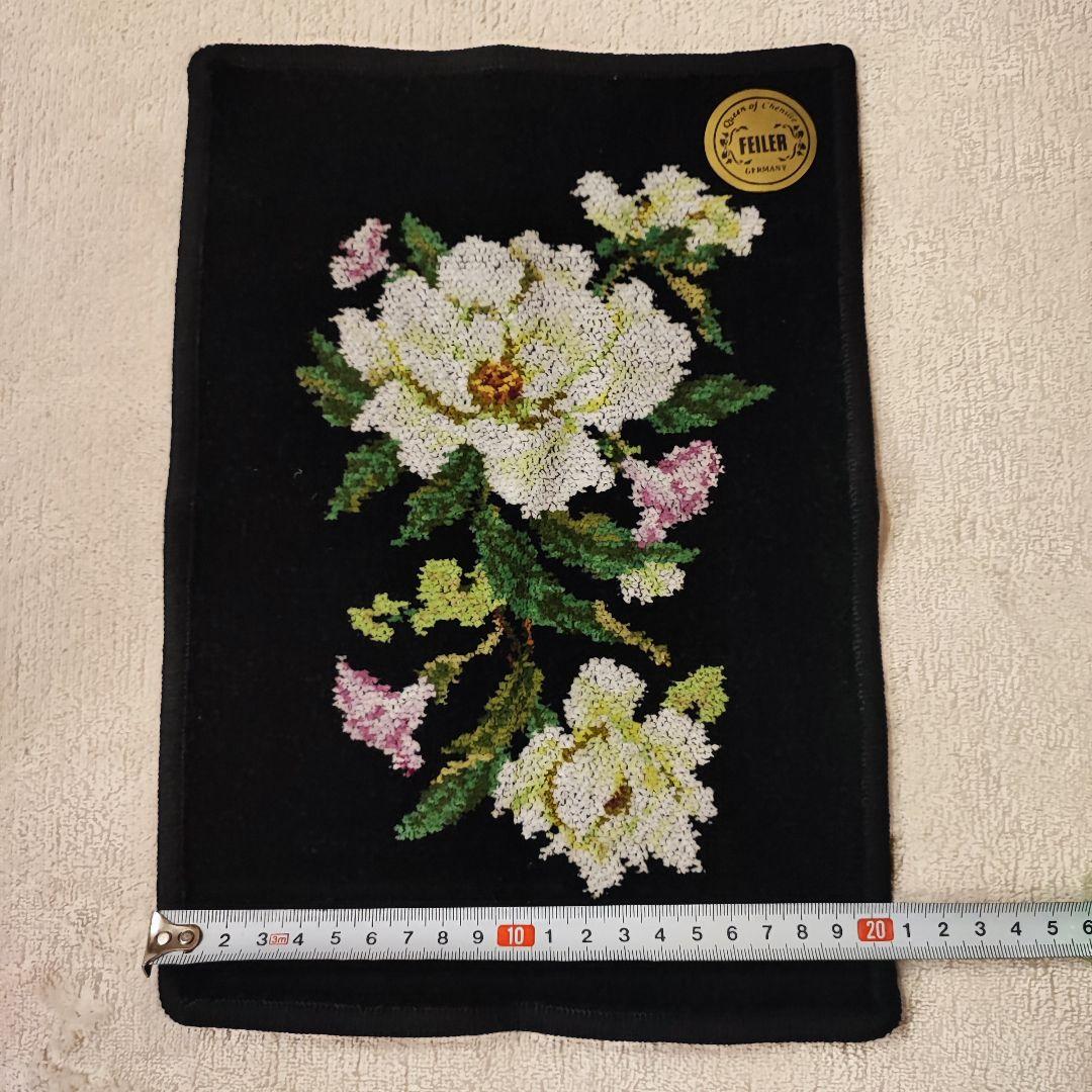新品feliler フェイラータオルハンカチ黒色白いお花