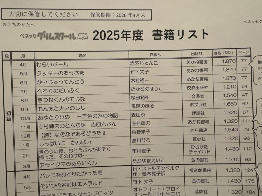 ベネッセ グリムスクール 2025年 初級 書籍セット