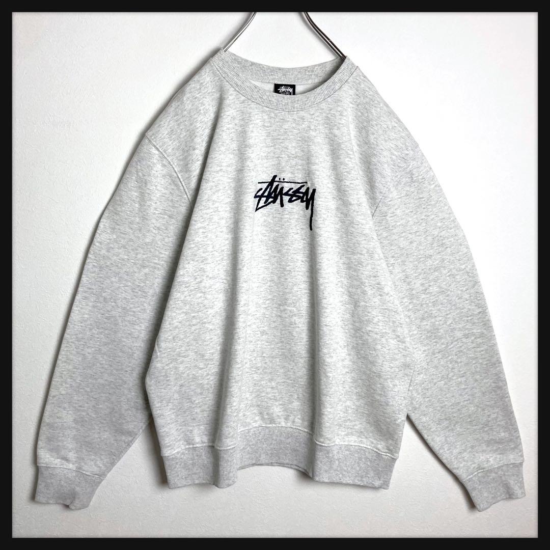 【希少XL】ステューシー センター刺繍ロゴ スウェット アッシュグレー 美品