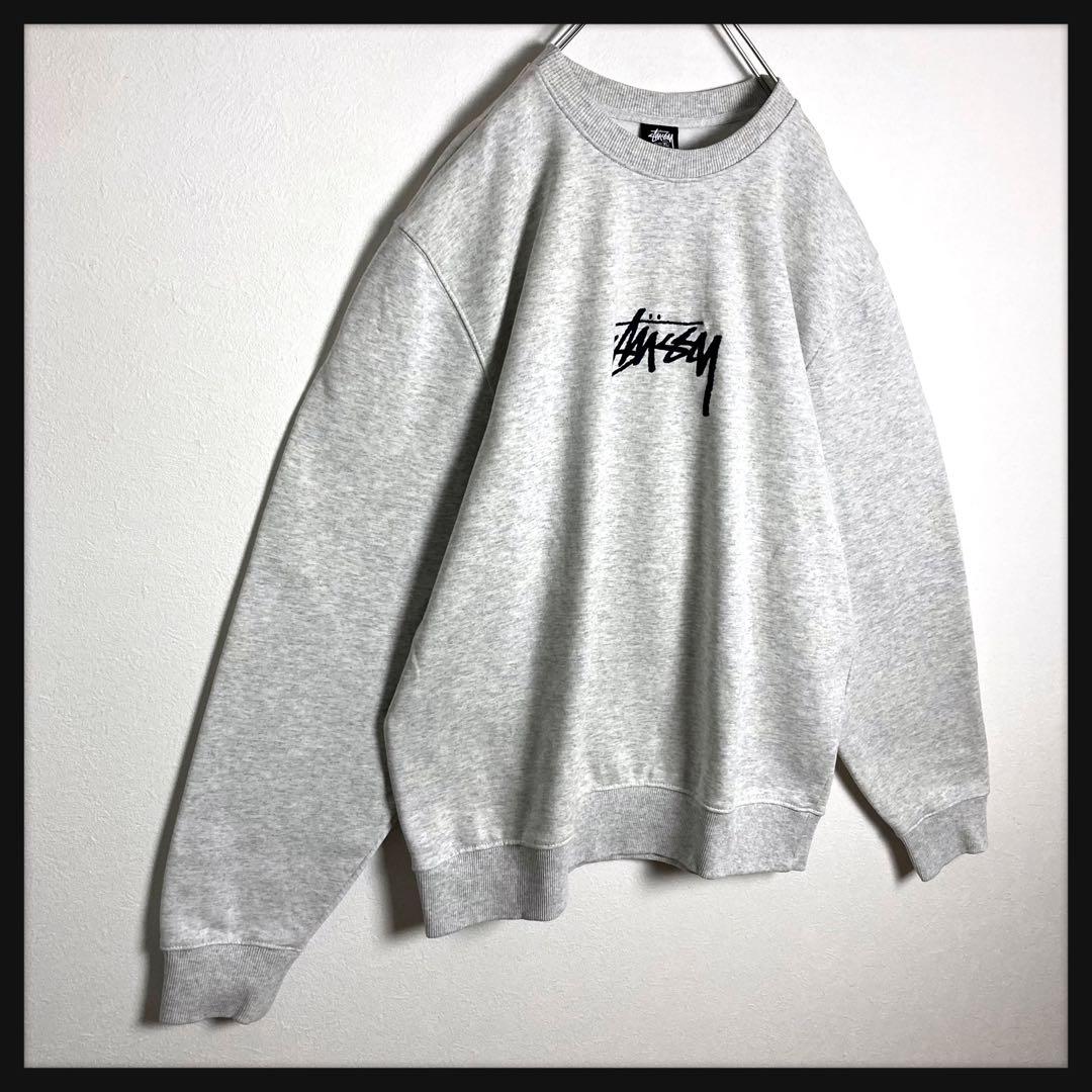 【希少XL】ステューシー センター刺繍ロゴ スウェット アッシュグレー 美品