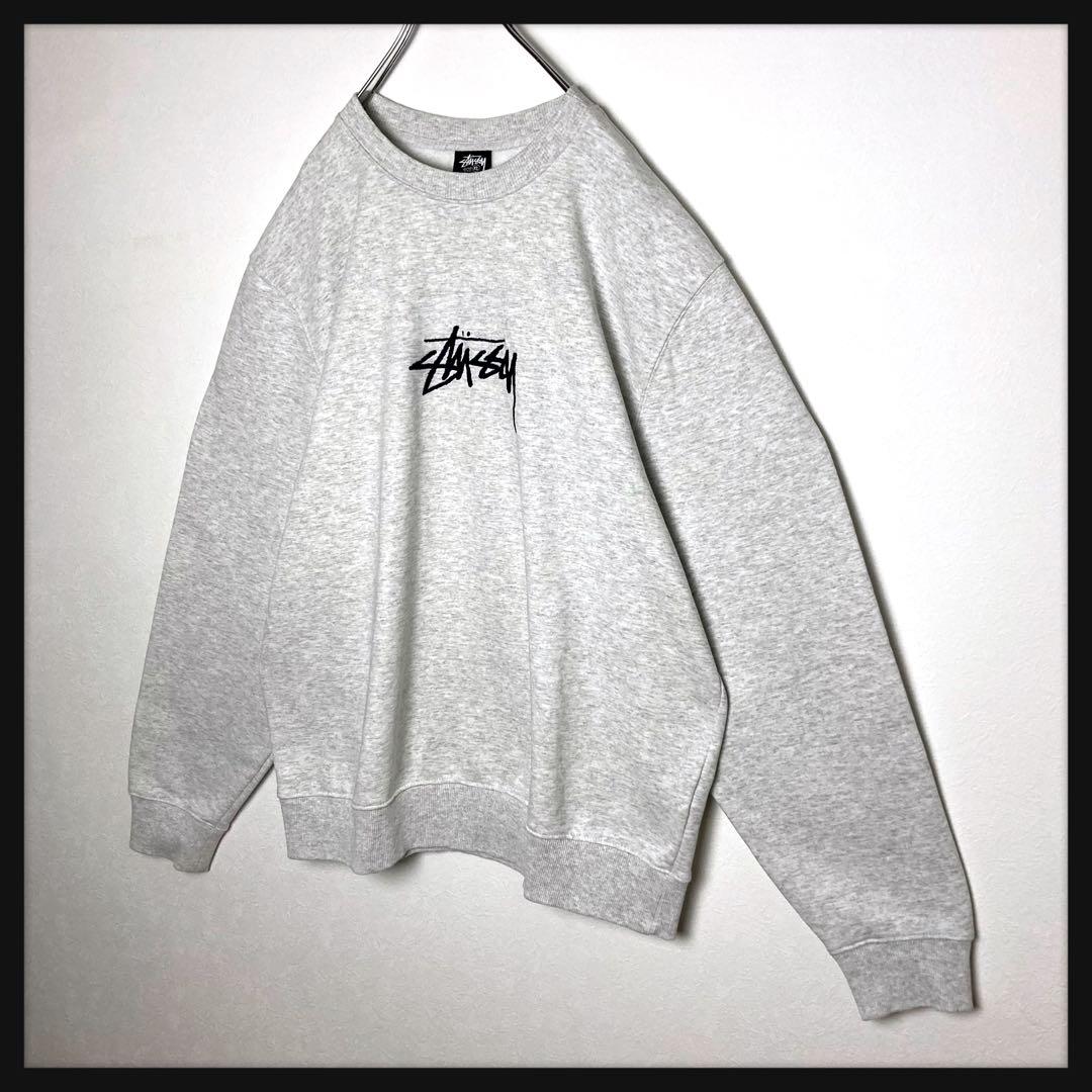【希少XL】ステューシー センター刺繍ロゴ スウェット アッシュグレー 美品