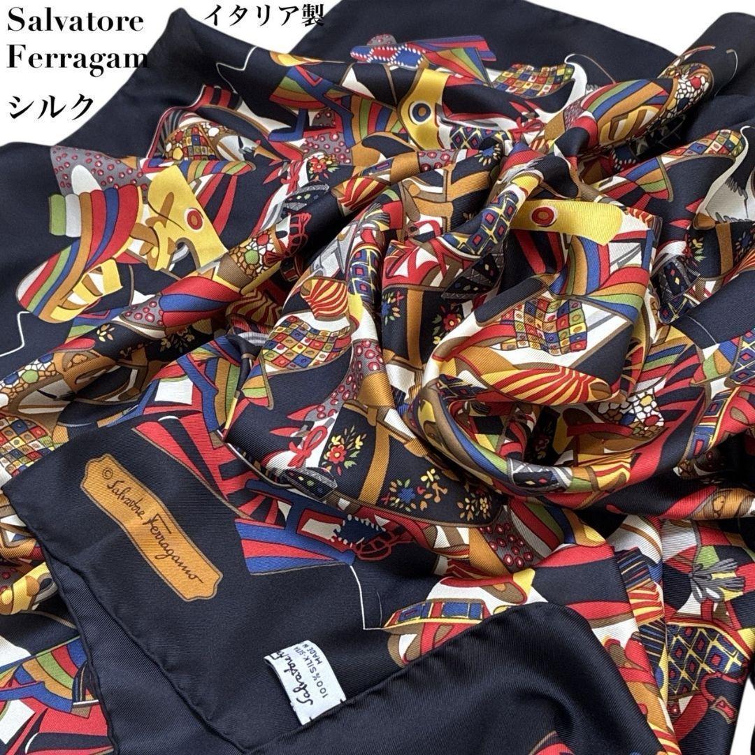 極美品✨サルヴァトーレフェラガモ シルク 靴柄 イタリア 大判スカーフ ストール 極美品✨サルヴァトーレフェラガモ シルク イタリア 靴柄 大判