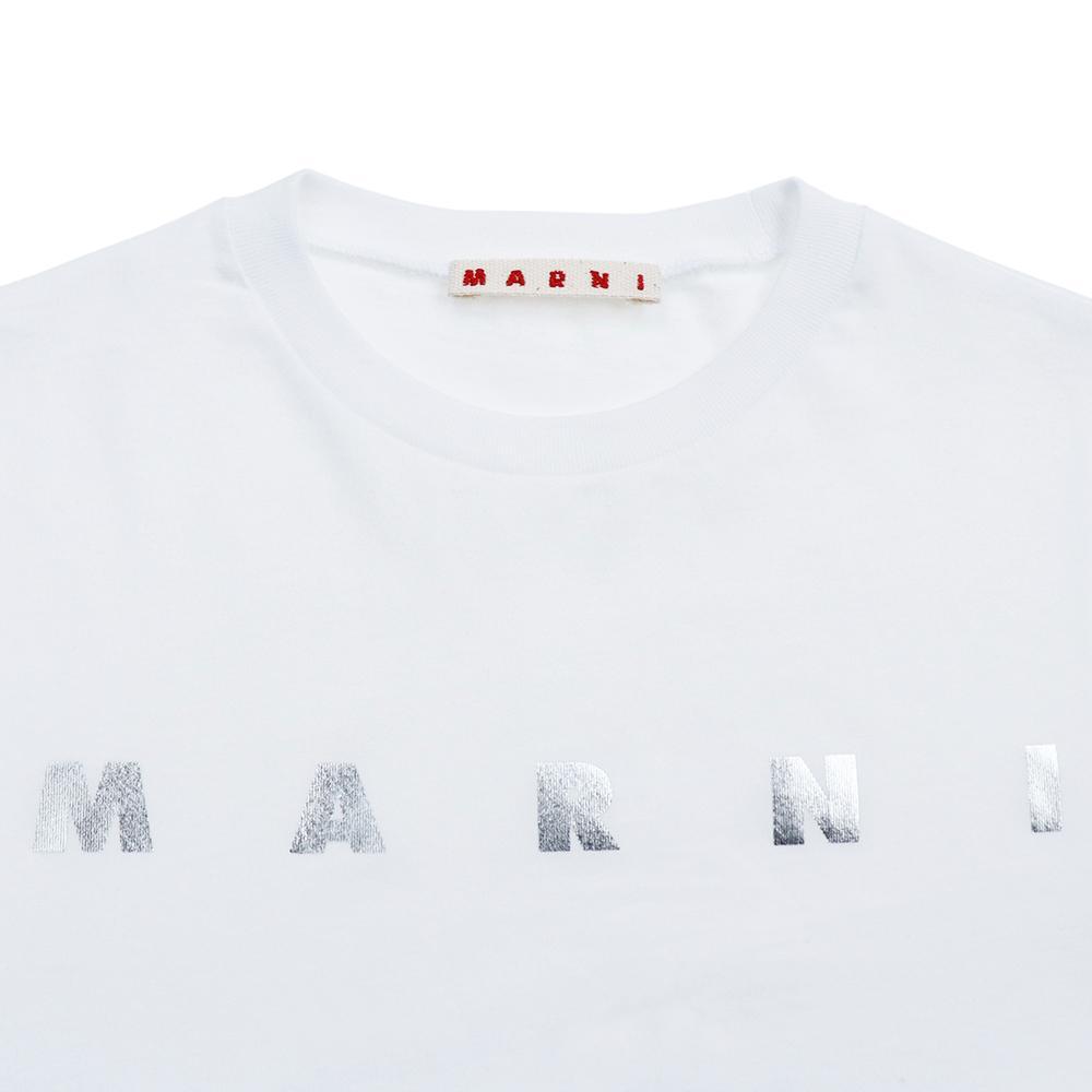 マルニ Tシャツ クロップド丈 ミニ丈 ホワイト ロゴプリント