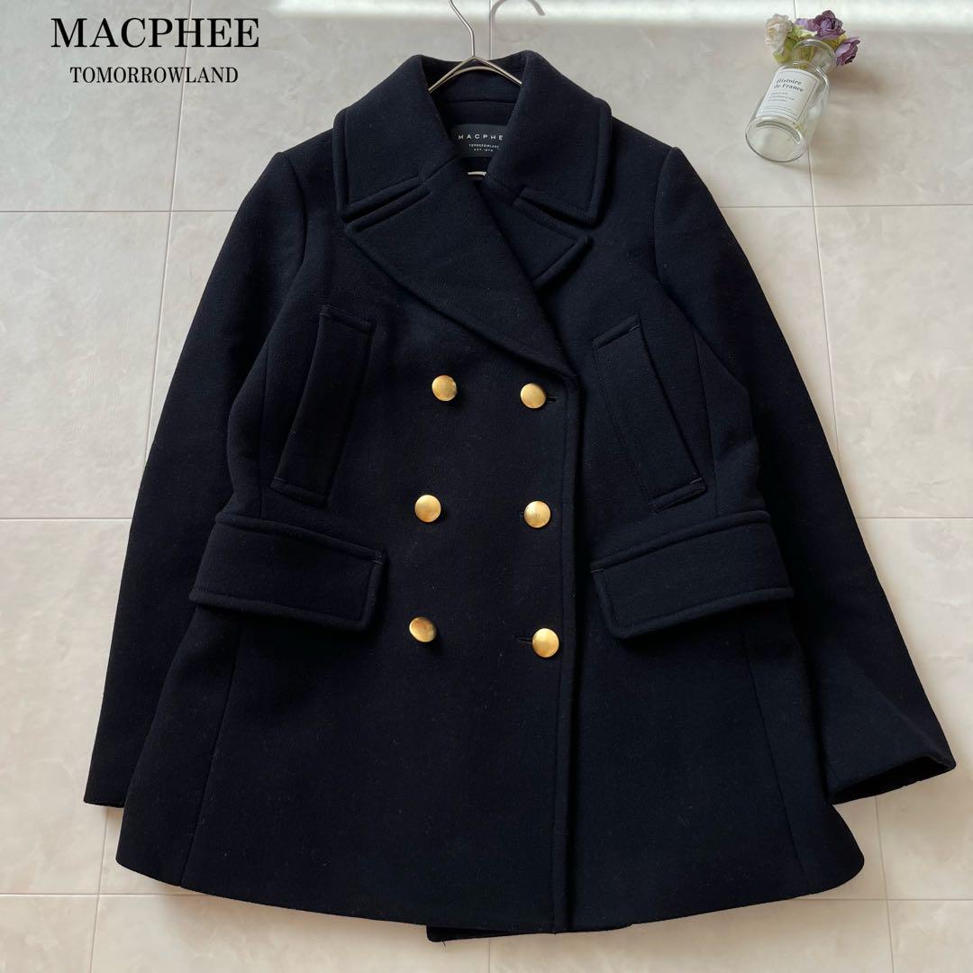 MACPHEE マカフィー ミドル丈ウールPコート 金ボタン ダブル 濃紺