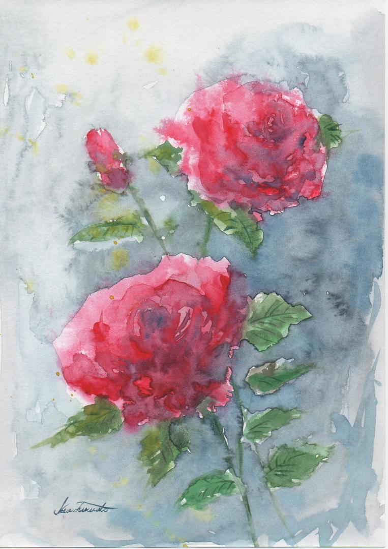 河野重軌 絵画 薔薇 バラ ローズ 水彩画 インテリア