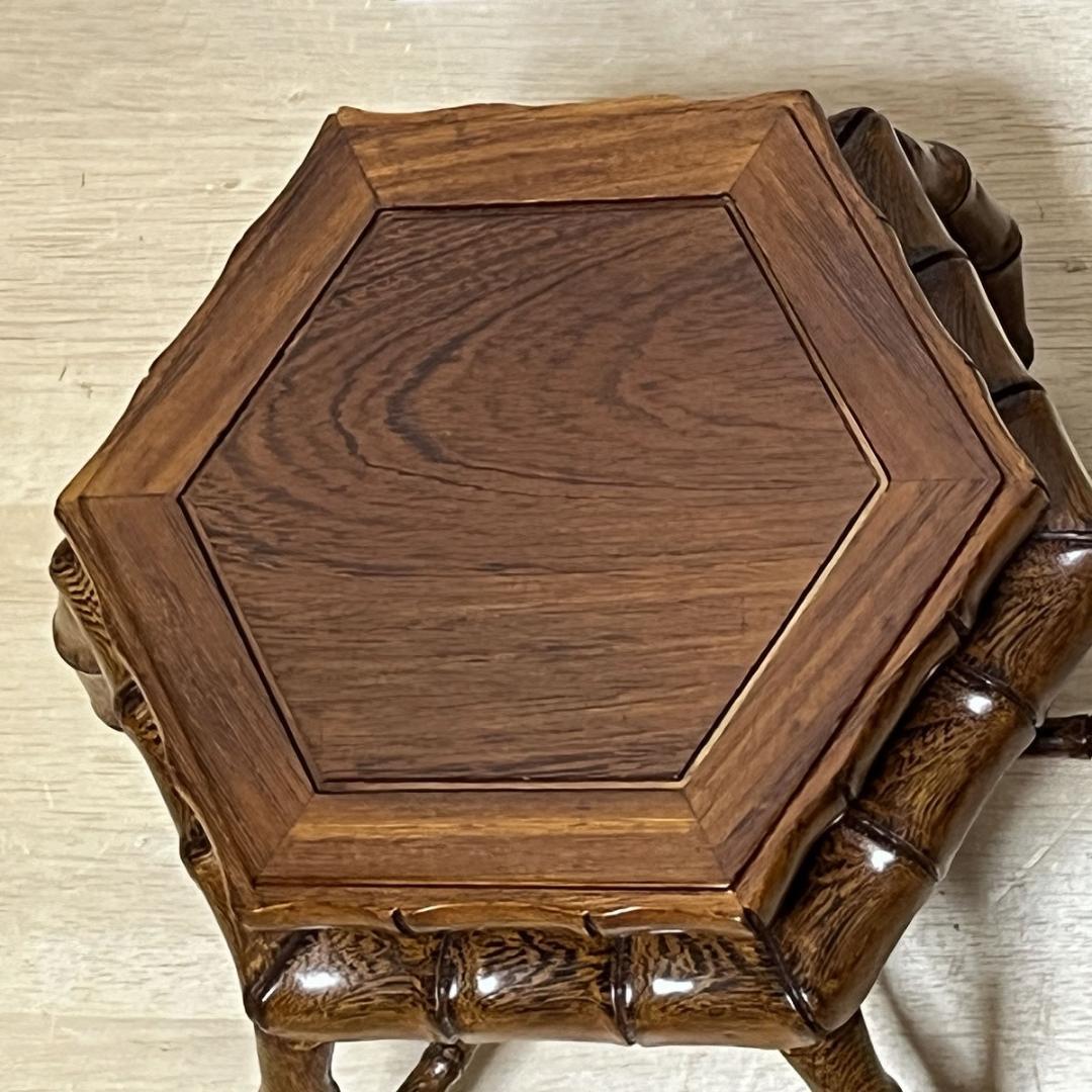 ナマステ 唐木 花台 六角 中卓 26x18cm 茶道具【k2345】