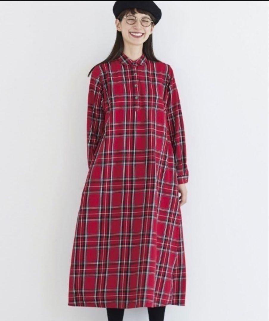 美品 サニークラウズ Ponさんの赤タータンチェックワンピース
