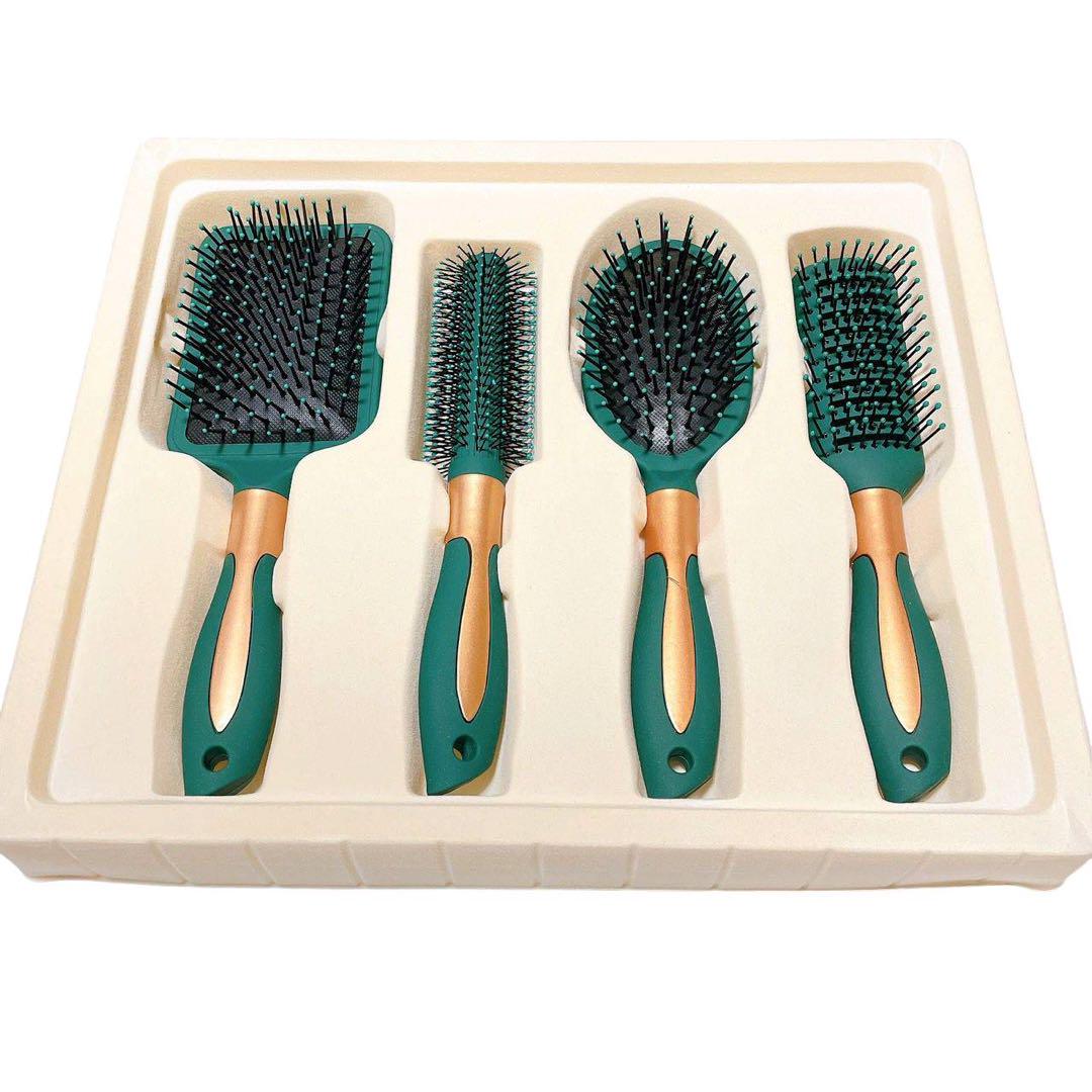 ヘアブラシ 4本セット グリーン静電気防止 ヘアブラシ マッサージ ☆4本セット ヘアブラシ 静電気防止 マッサージ ブラシ グリーン