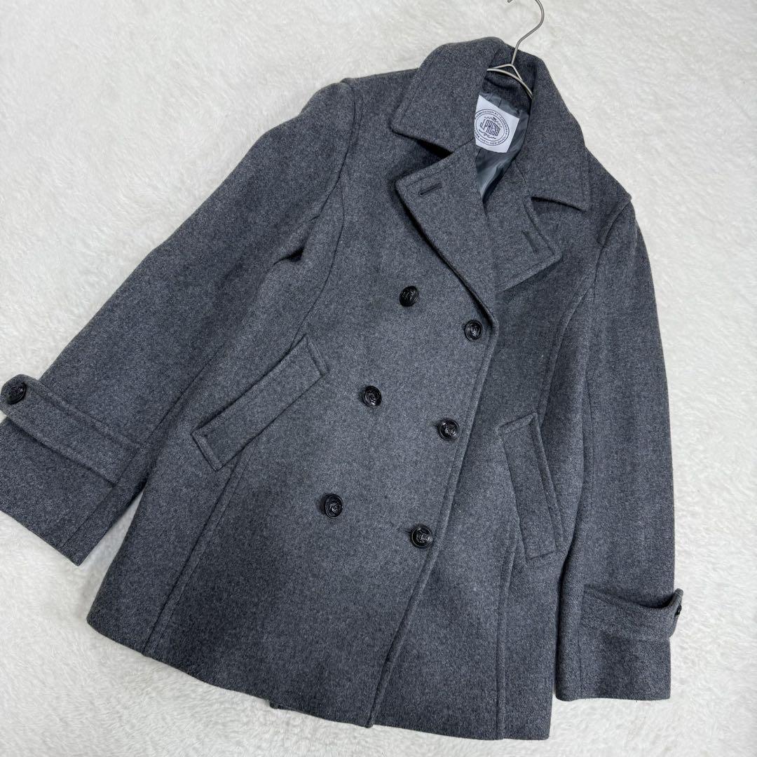 美品 ジェイプレス ピーコート アウター 通勤通学 防寒 11 グレー 美形