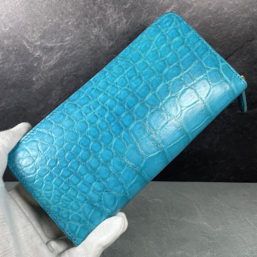 クロコダイル 長財布 ブルー ターコイズ ワニ革 メンズ レディース