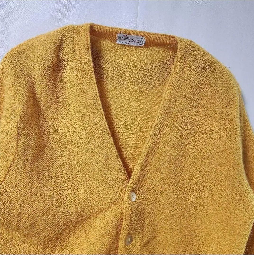 60s Parker　アルパカ　ウール　カーディガン　イエロー　L相当