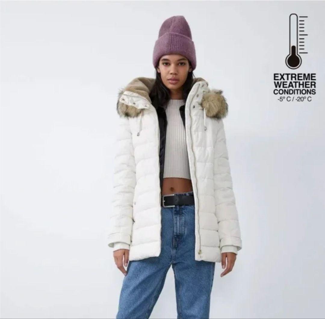 公式通販 - 人気アイテム多数 ZARA ホワイト TRF コート 白 M ダウンジャケット ファー付き ジャケット・アウター