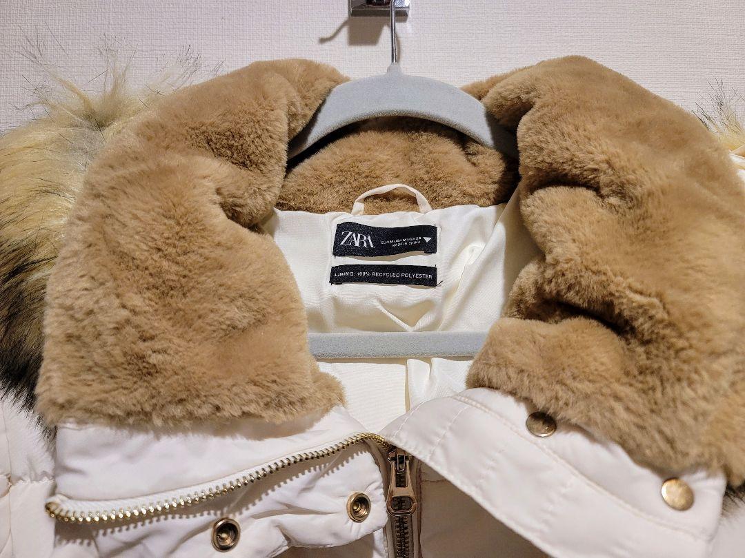 ZARA ホワイト ファー付き ダウンジャケット M 白 コート TRF