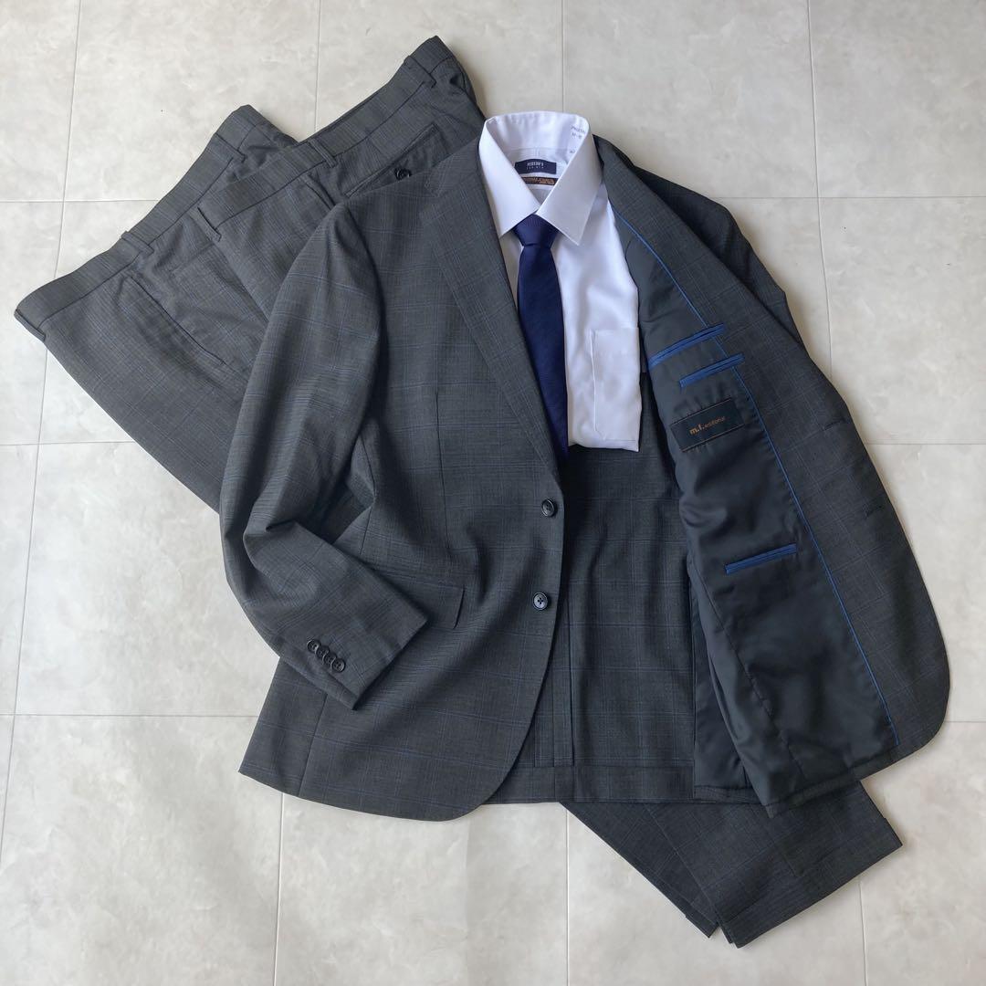 m.f.editorial チェック柄 スーツ メッシュ加工 AB7 パンツ2本