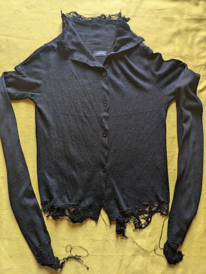 h.NAOTO 薄地ブラックカーディガンM h.NAOTO