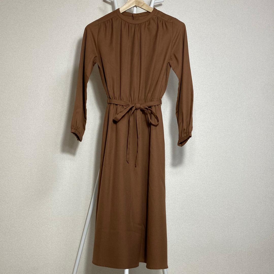 美品】SHIPS カラーズ 長袖ロングワンピ ベルト付き Aライン