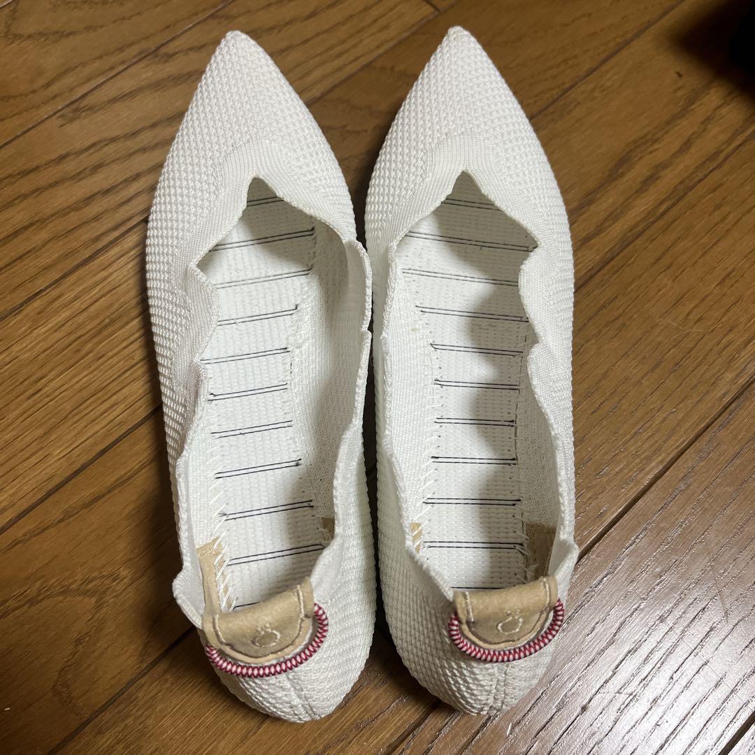 Offenホワイト スカラップエッジ フラットシューズ24㎝