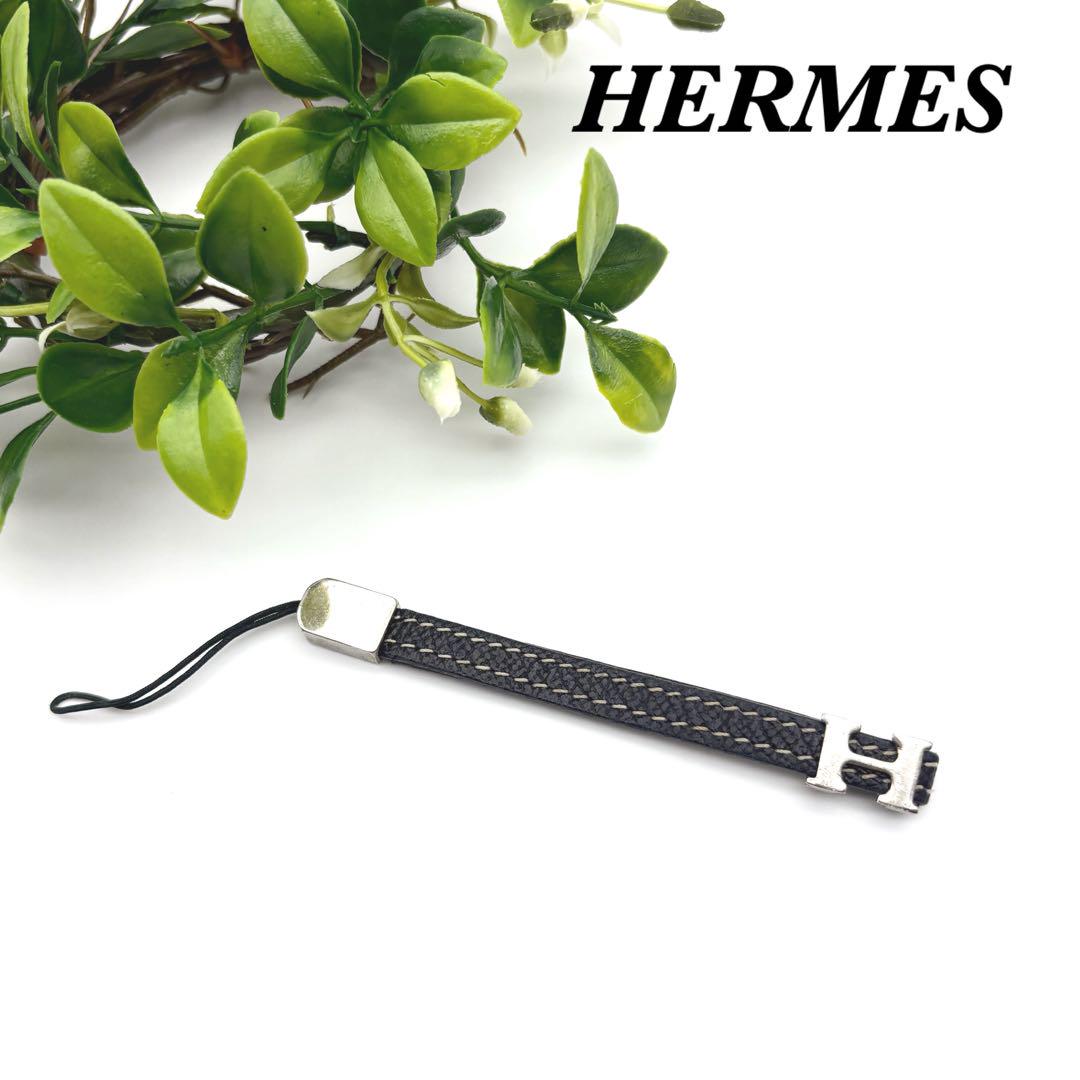 HERMES エルメス キーリング レザー ブラック キーホルダー