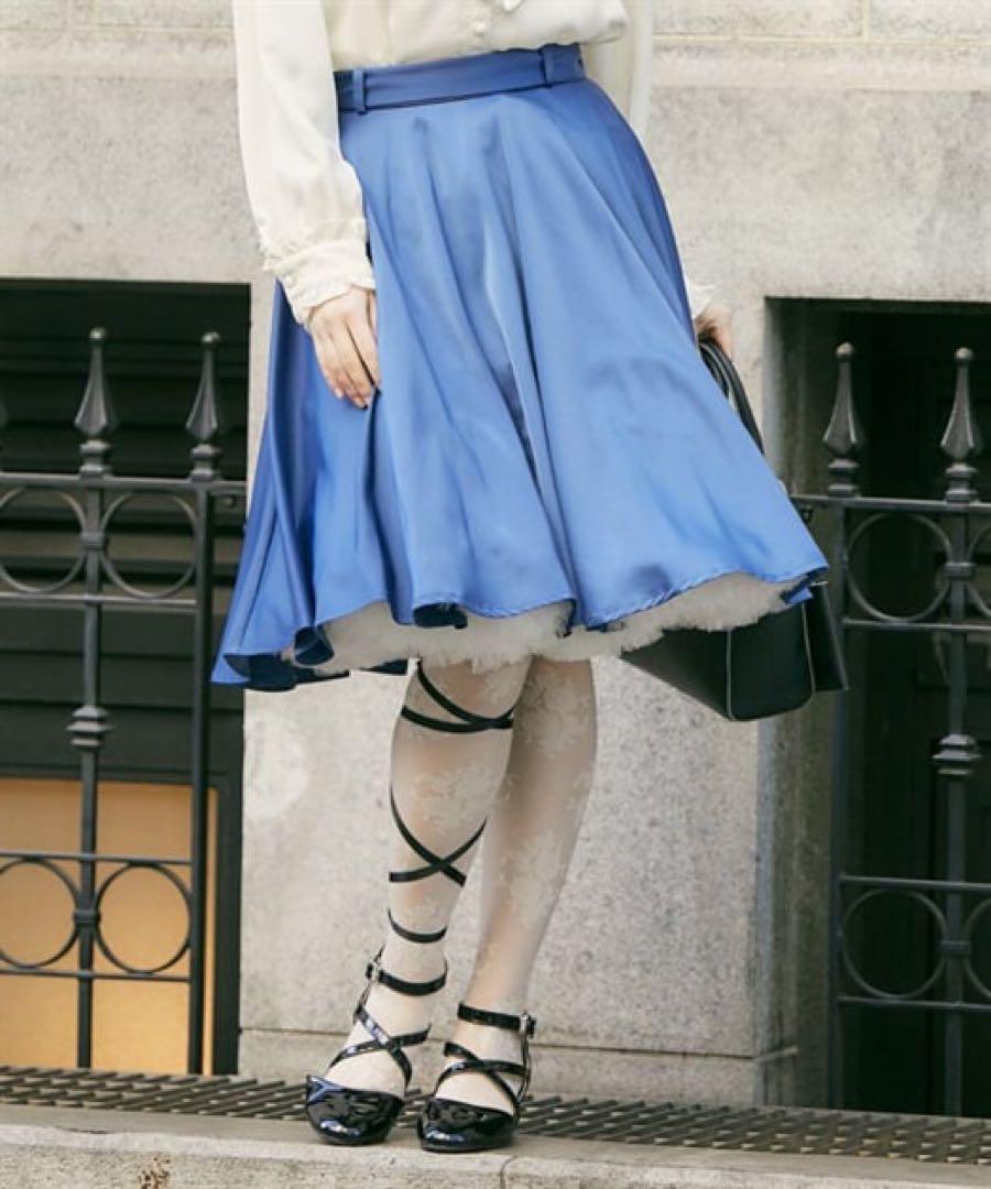 axes femme サテンサーキュラースカート ブルー
