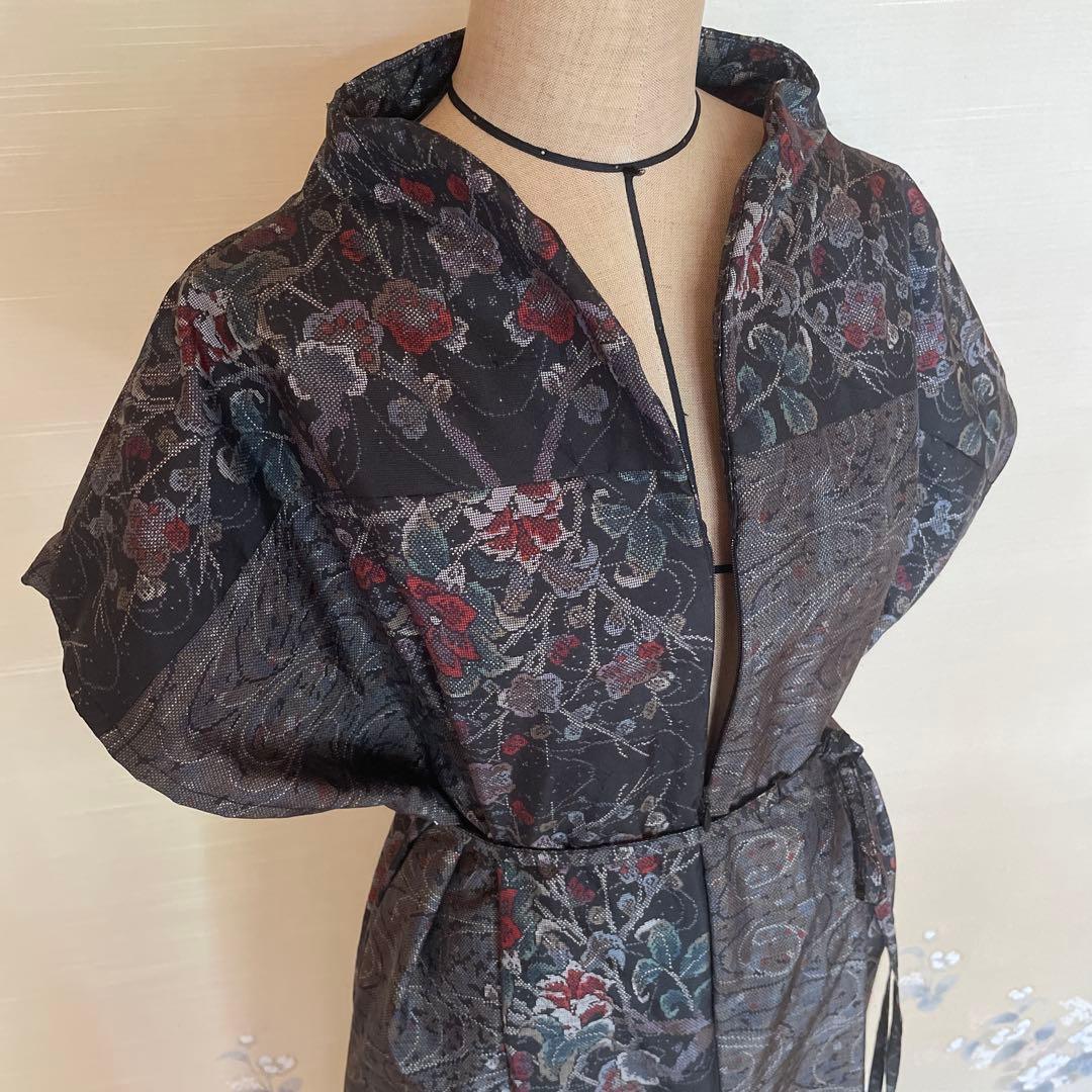 花柄の紬リメイクワンピ_35