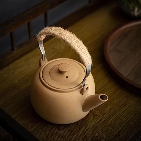 陶器製急須 麻ハンドル付き