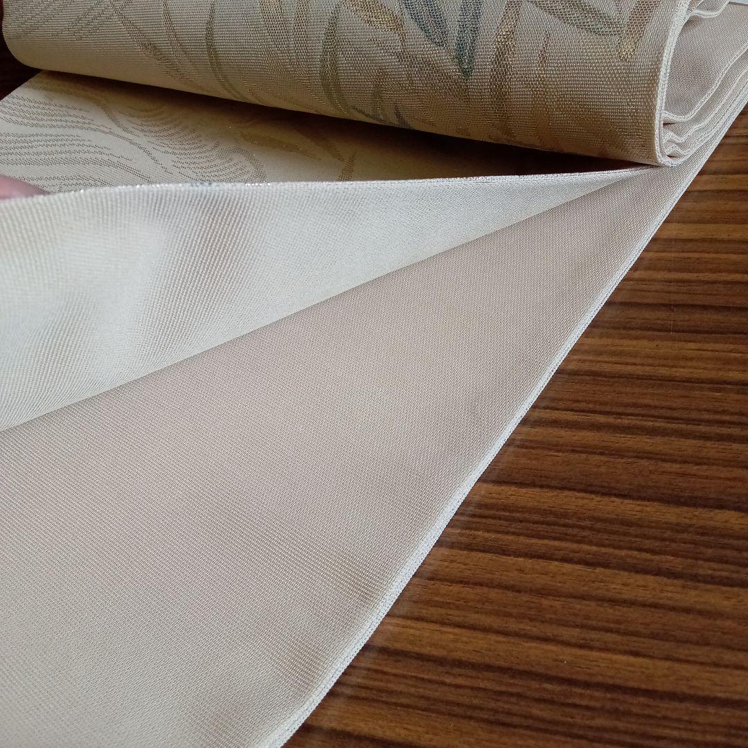 3773美品　紗袋帯　上品ベージュ　笹と流水