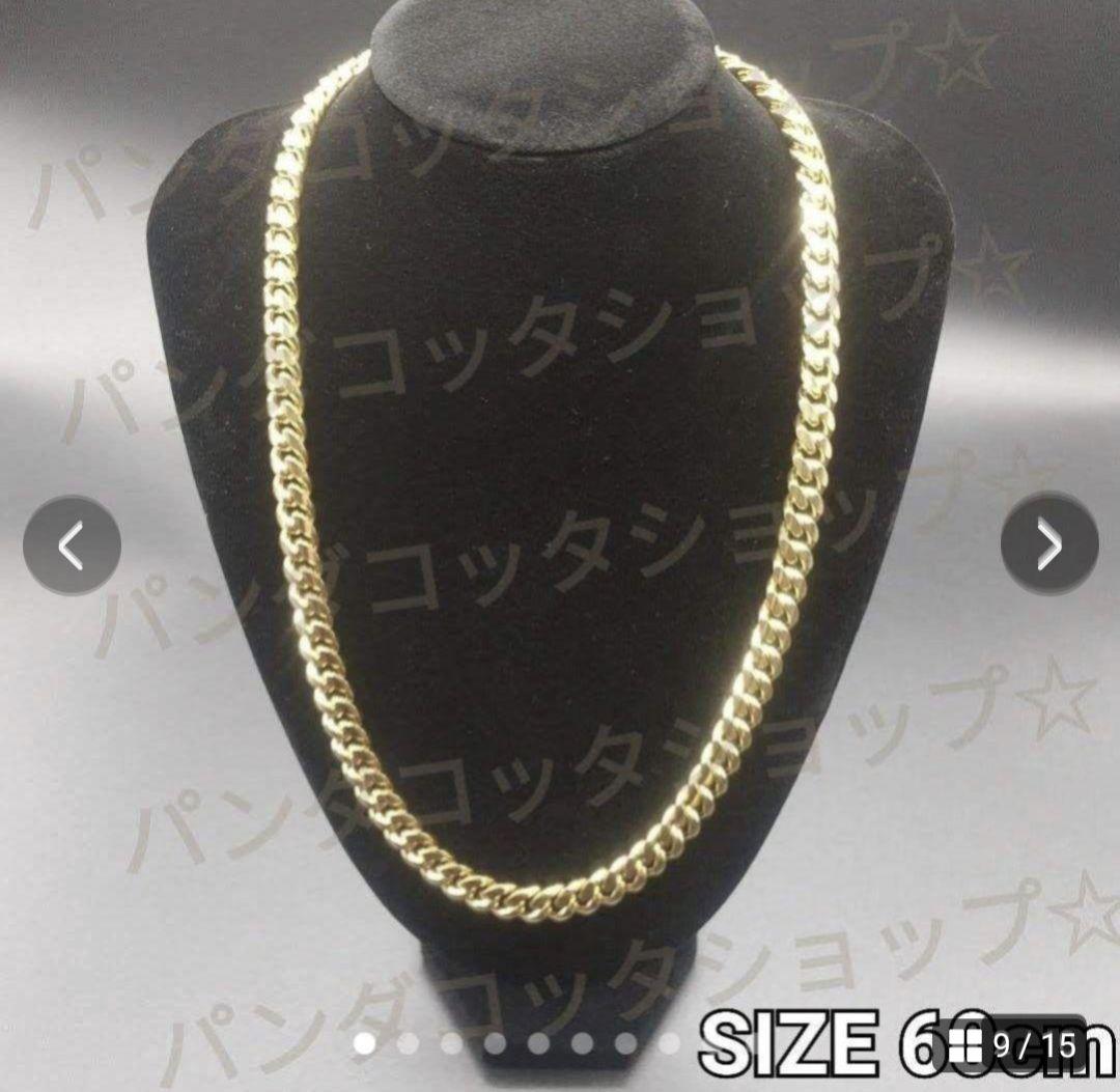 10mm 60cm 金ネックレス 18kゴールド ステンレス製 ダブルセーフティ