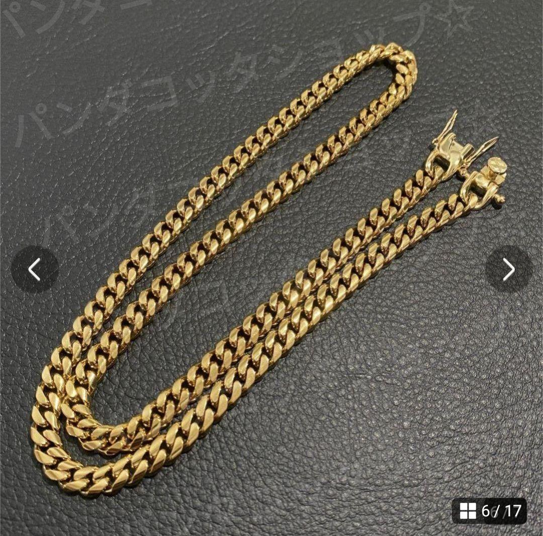 10mm 60cm 金ネックレス 18kゴールド ステンレス製 ダブルセーフティ
