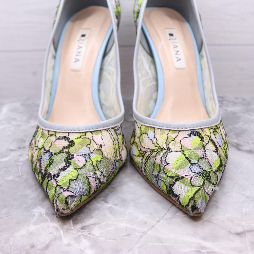 【未使用品】DIANA ダイアナ レース刺繍 パンプス ポインテッドトゥ 24 diana ダイアナ 花柄レースパンプス チュール ポインテッドトゥ