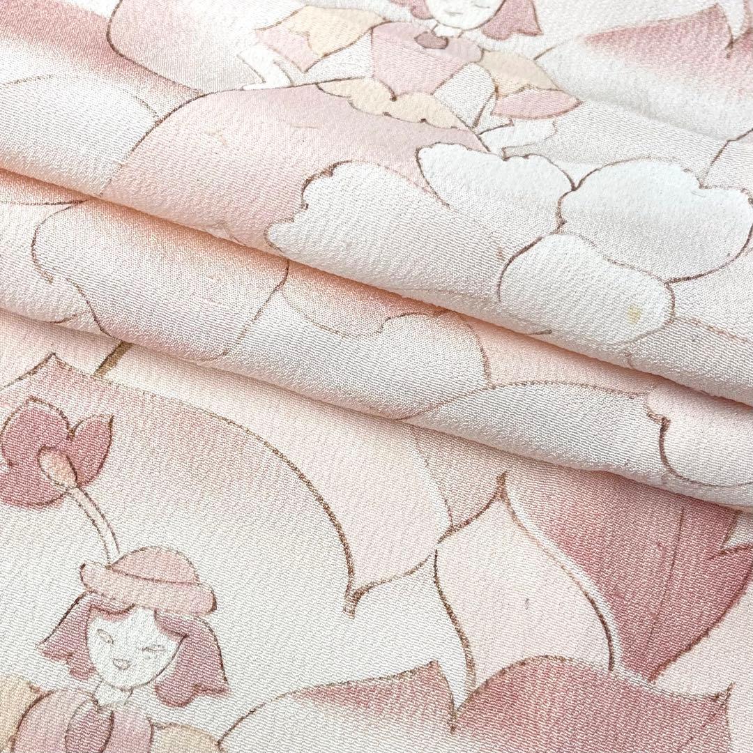 【着物と帯 時流】ヒ25966◆正絹 単衣 小紋◆女の子 鳥 ピンク 珍しい柄