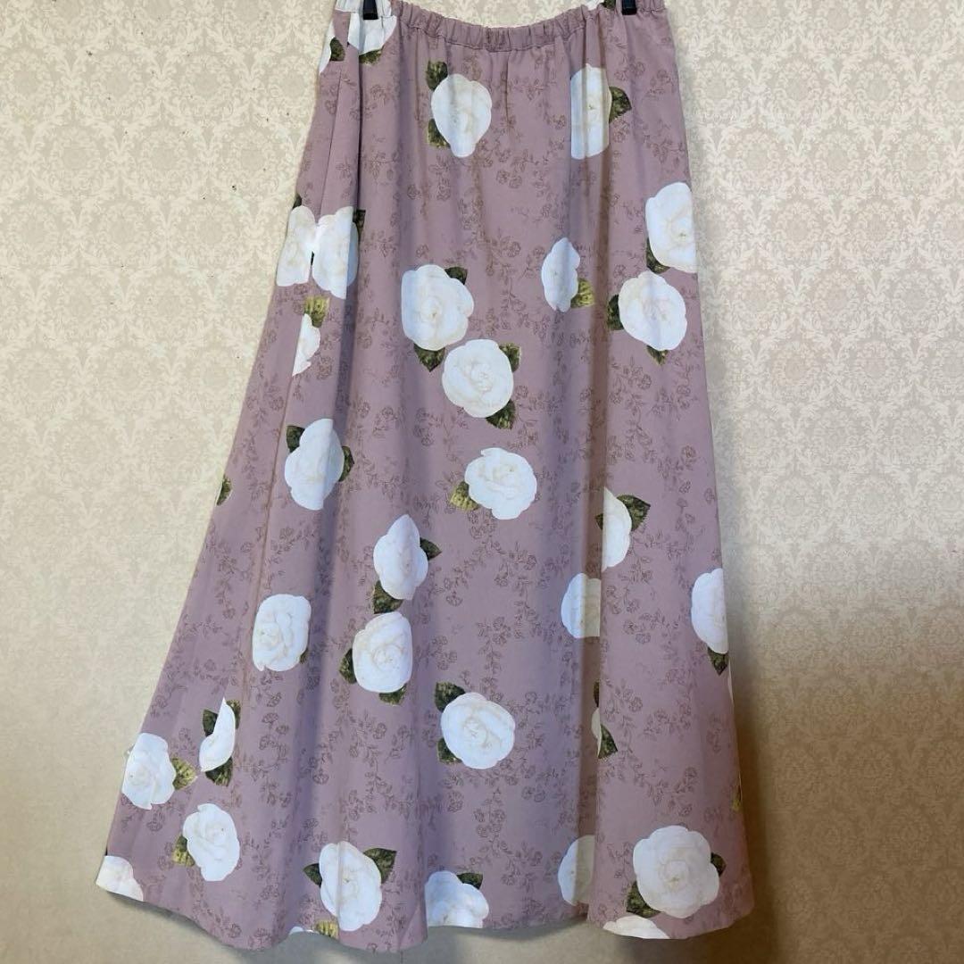 希少　カネコイサオ　ピンク 花柄 ロングスカート ゴムウエスト
