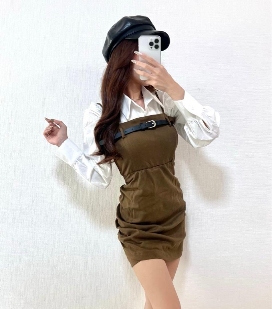 パフスリーブシャツ ベルトワンピース セットアップ