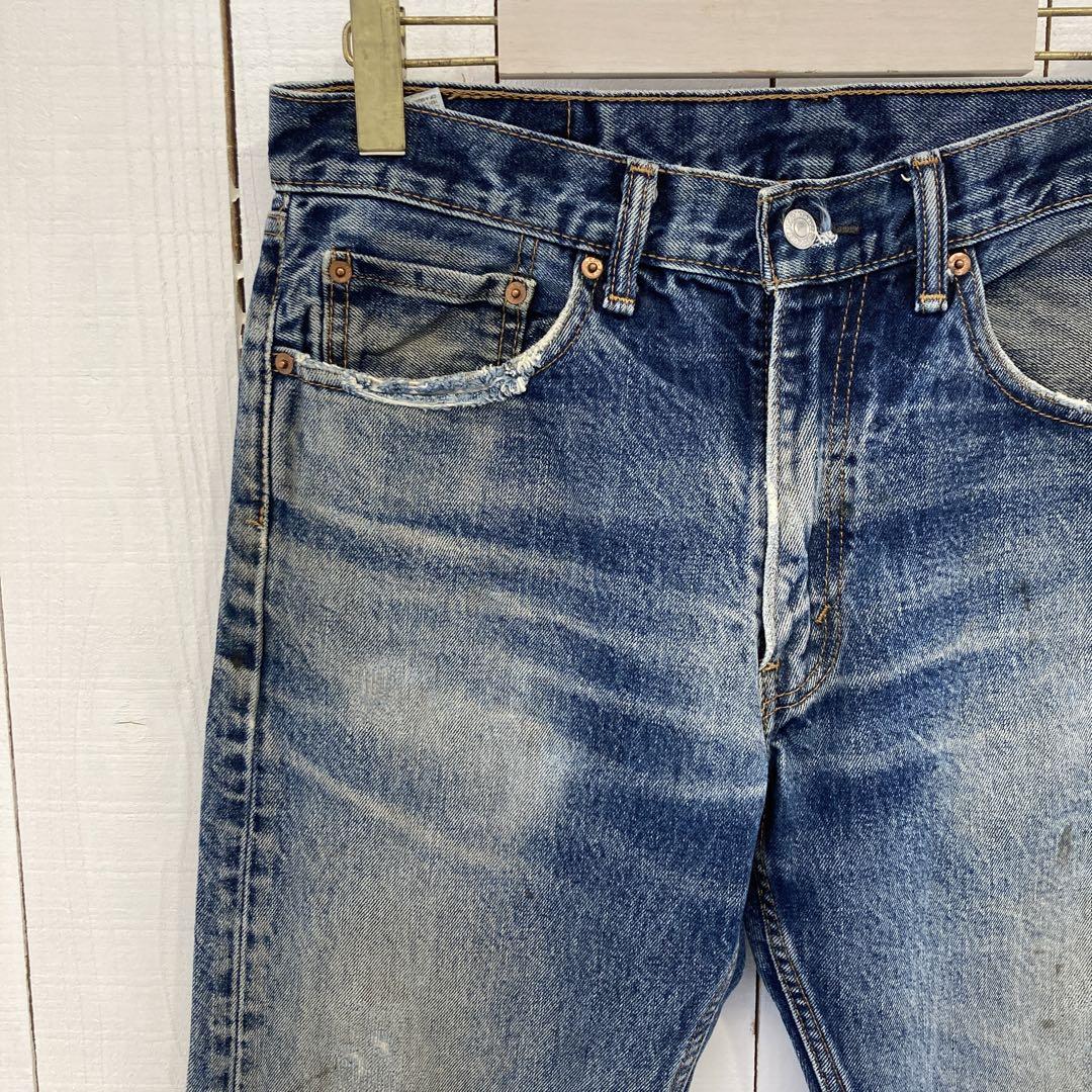 ★送料無料★Levis505★濃紺インディゴ ダメージリペア 鬼ヒゲ★W33