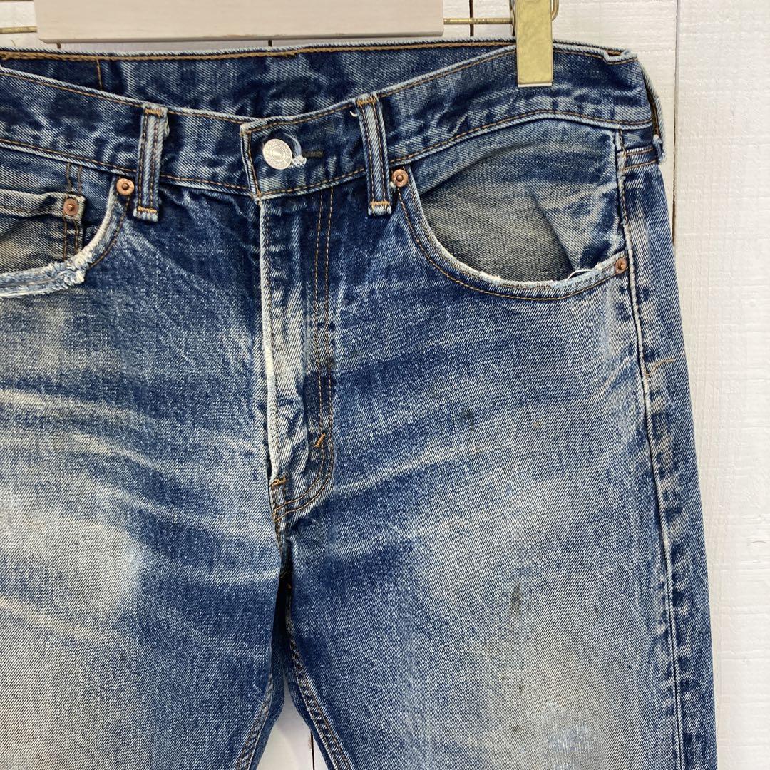 ★送料無料★Levis505★濃紺インディゴ ダメージリペア 鬼ヒゲ★W33