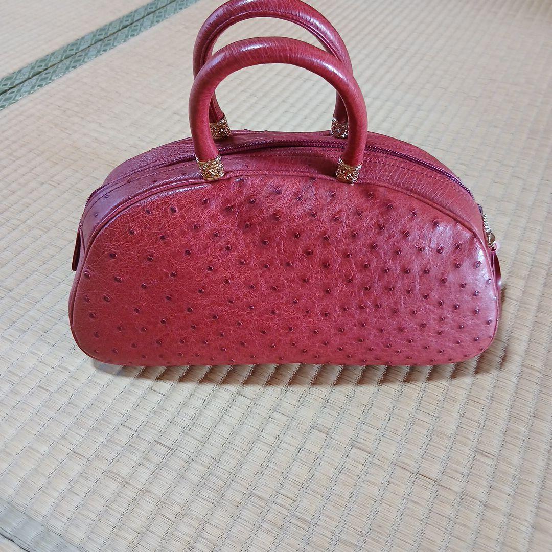 オーストリッチレザー 赤 ハンドバッグ - メルカリ