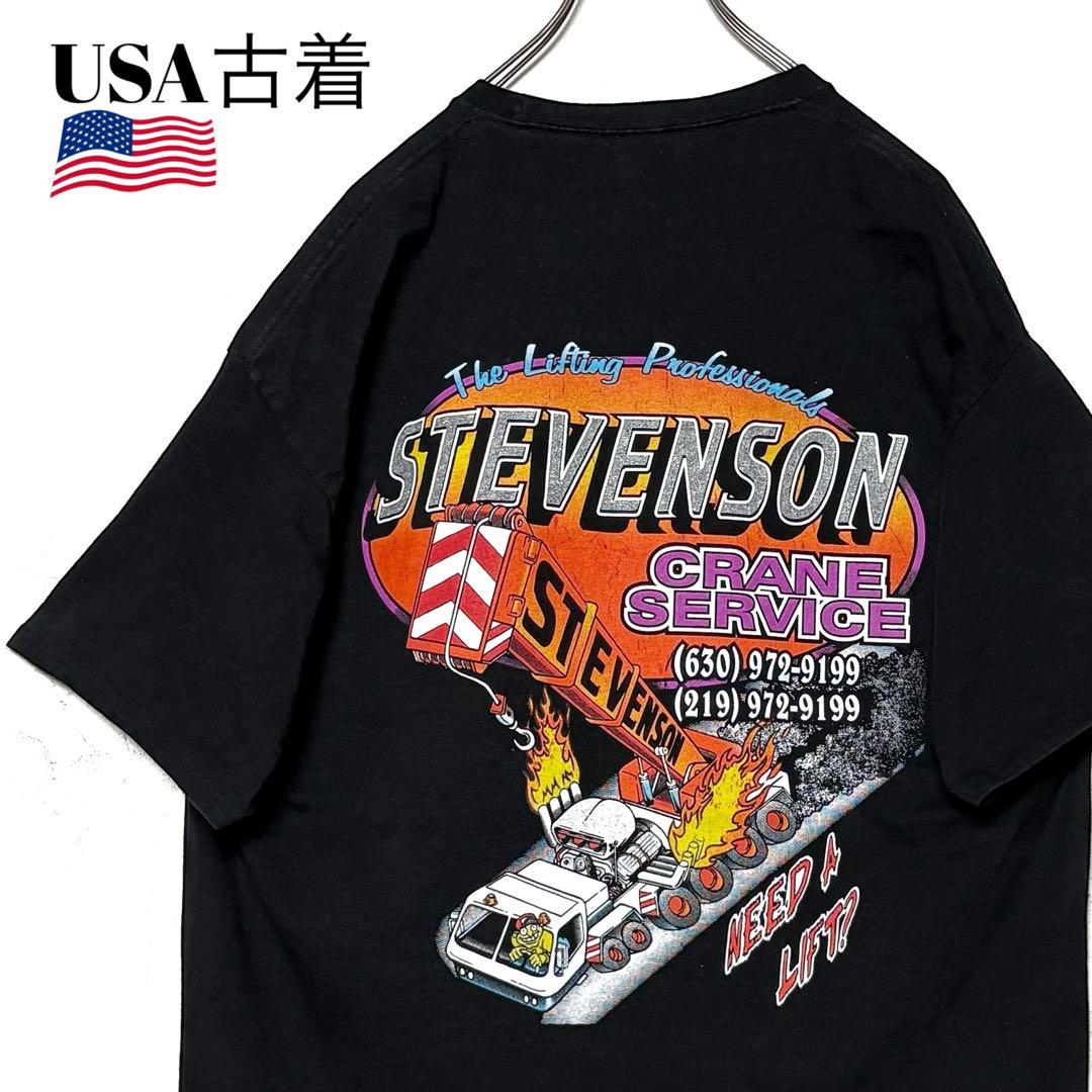 USA古着Hanes ブラックTシャツ 黒 XL バックプリント 企業物tシャツ