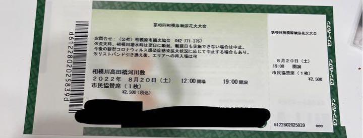 相模原納涼花火大会 入場チケット 【メール便無料】 販売の人気 相模原納涼花火大会 市民協賛自由席3枚 遊園地/テーマパーク