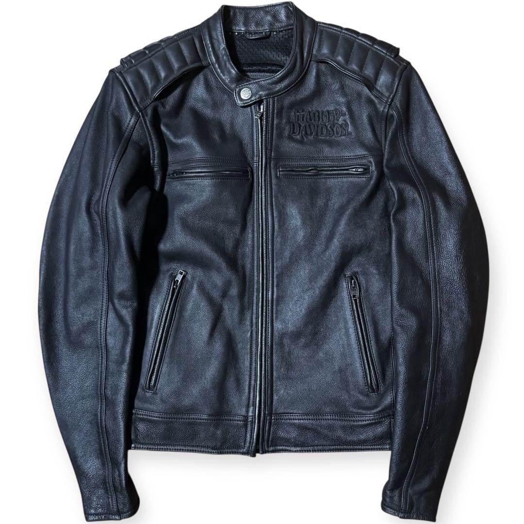 HARLEY DAVIDSON バックロゴ 本革 ライダースジャケット S 髑髏