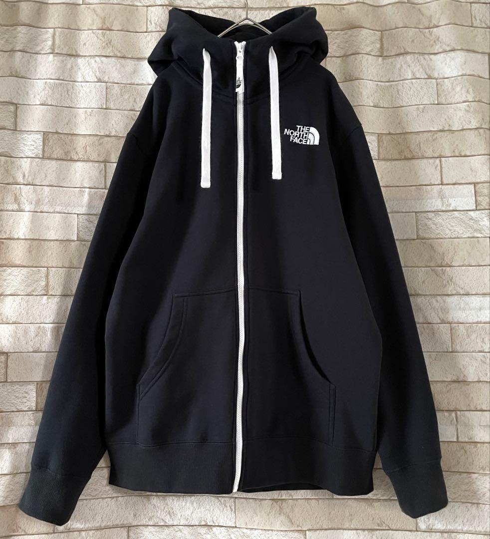 ノースフェイス ジップパーカー 刺繍 フードロゴ 裏起毛 ブラック L