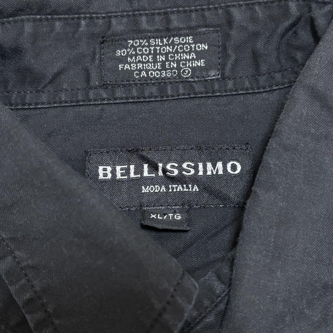 221]BELLISSIMOシルクコットン半袖シャツ古着 刺繍 ブラック黒Y2K