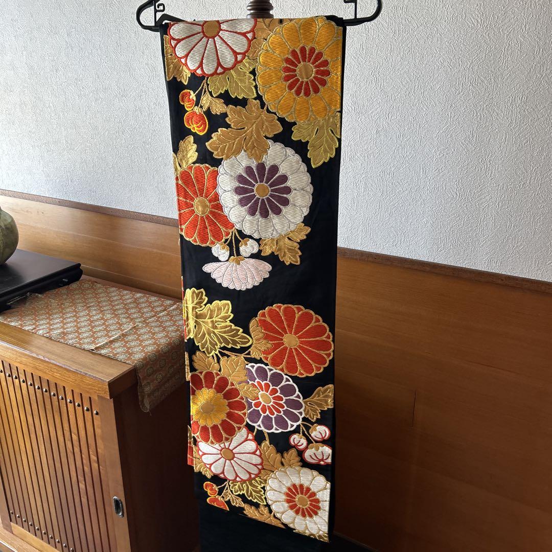 黒花柄刺繍帯揚げ