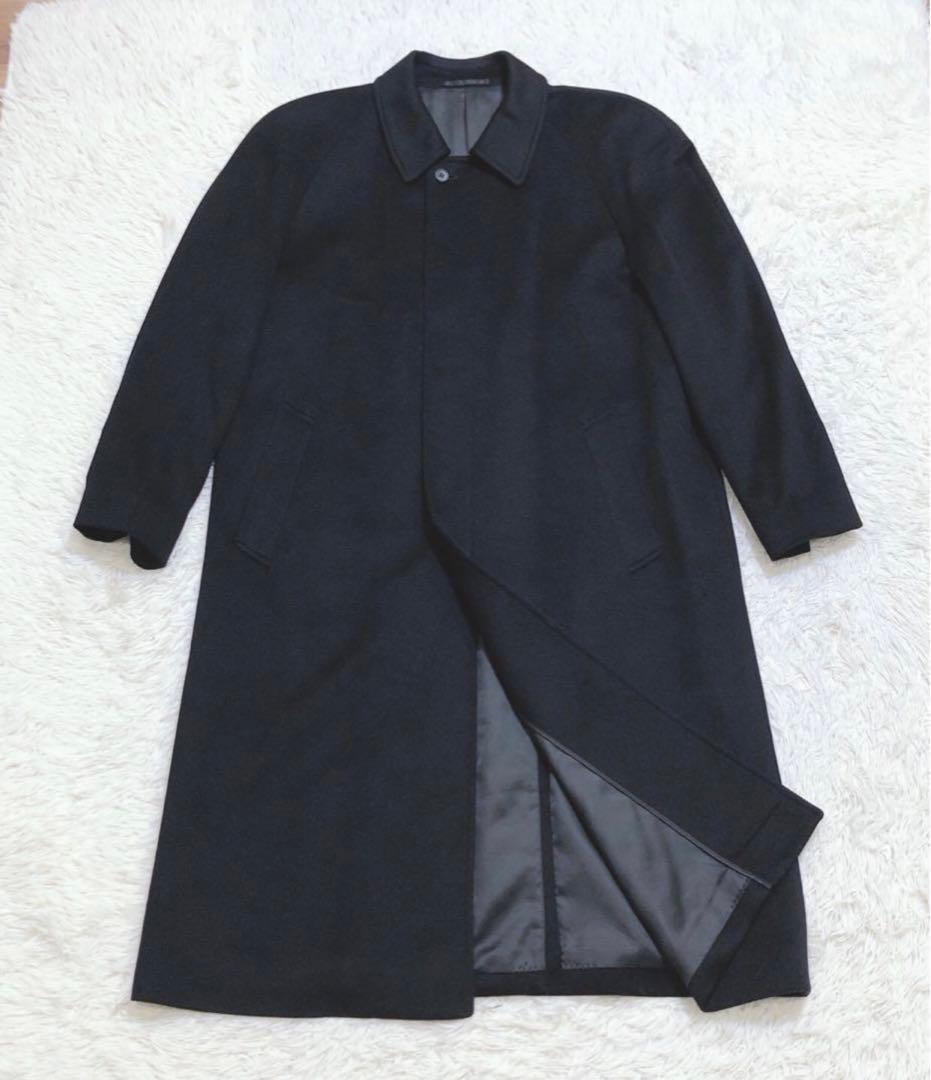 カシミヤ100 ステン コート ロング丈 XL ブラック ビジネス通勤