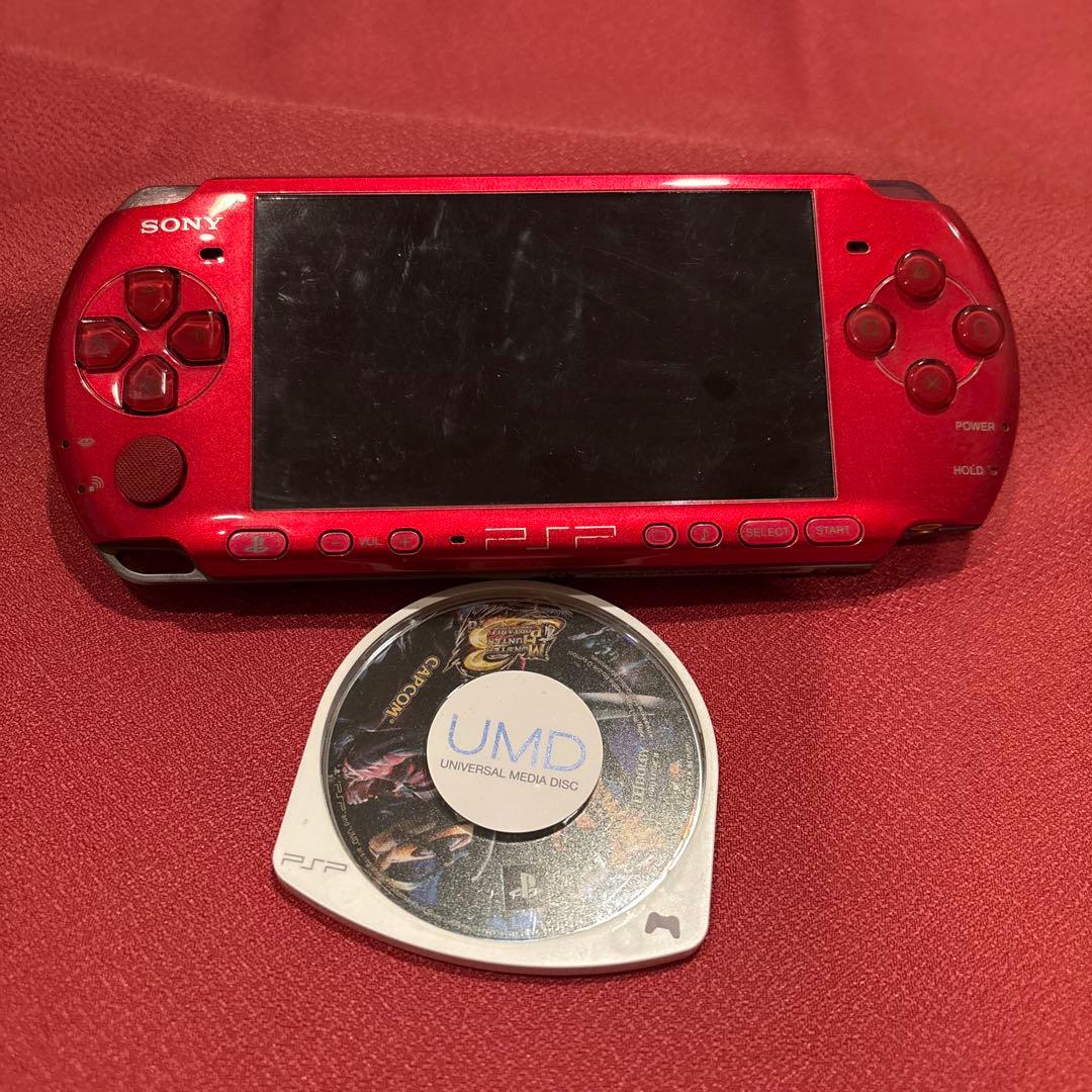 レッド PSP 本体とモンハン3th目立った傷や汚れなし