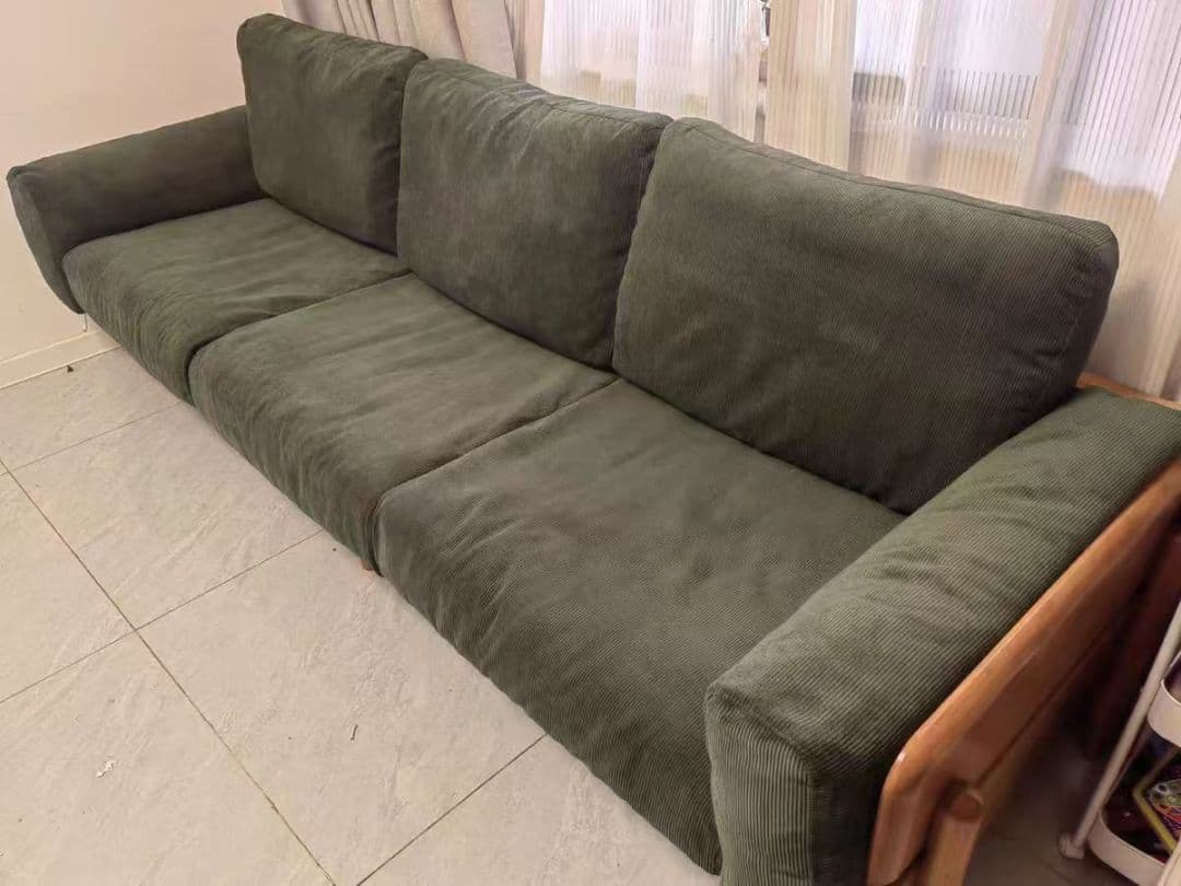 オリーブグリーン コーデュロイ 3人掛けソファ