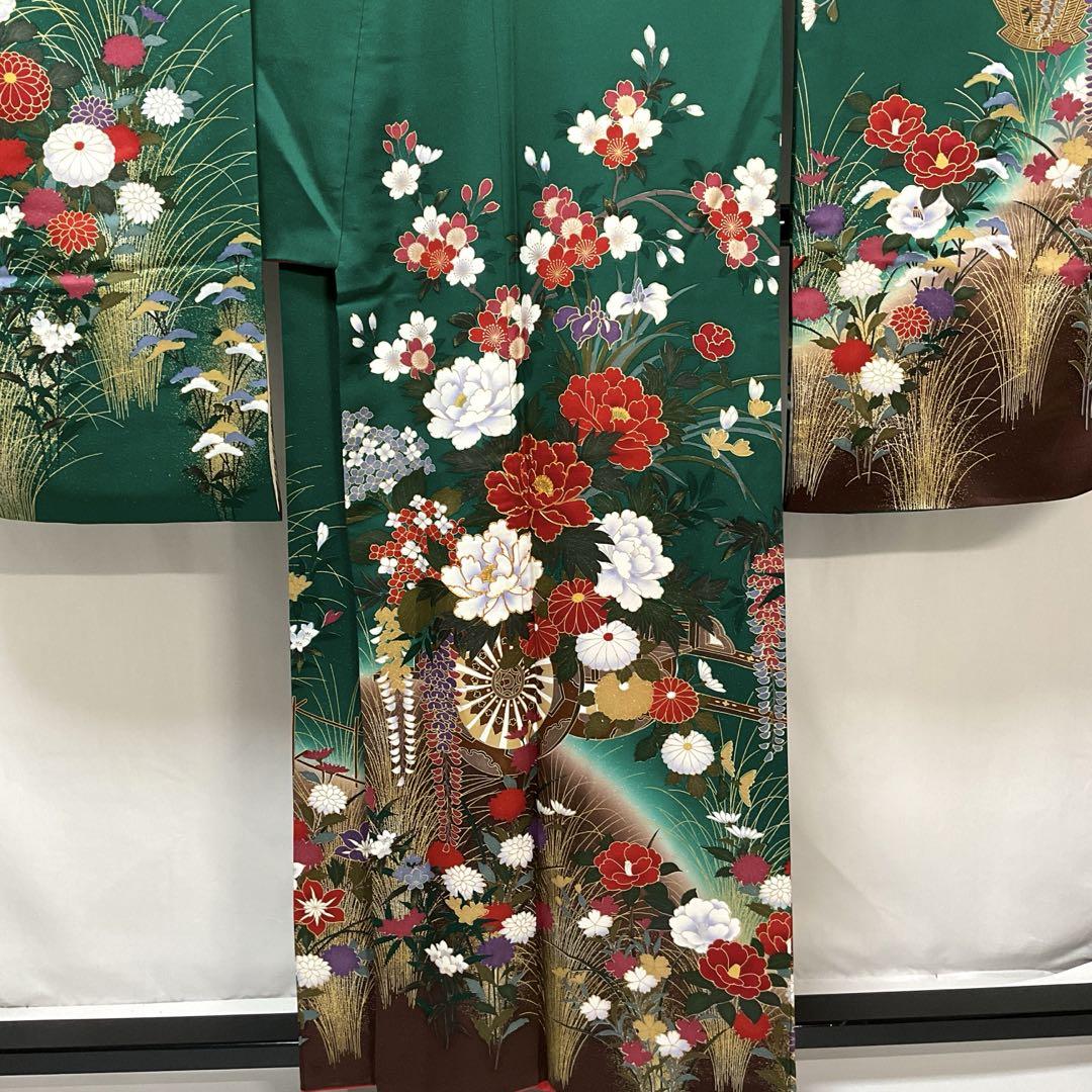 C84正絹　振袖　金駒刺繍　金彩　金ラメ　着物