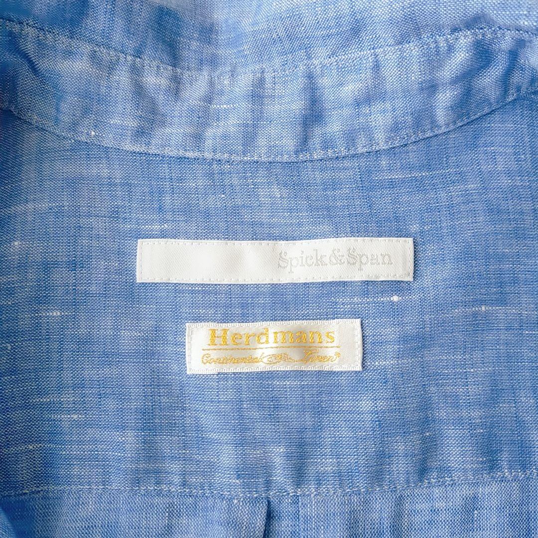 美品　スピックアンドスパン　ブルー　長袖リネンシャツ　リネン100%